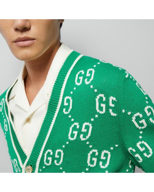 Gucci Cardigan Mit GG Baumwoll-Intarsie in Green für Herren