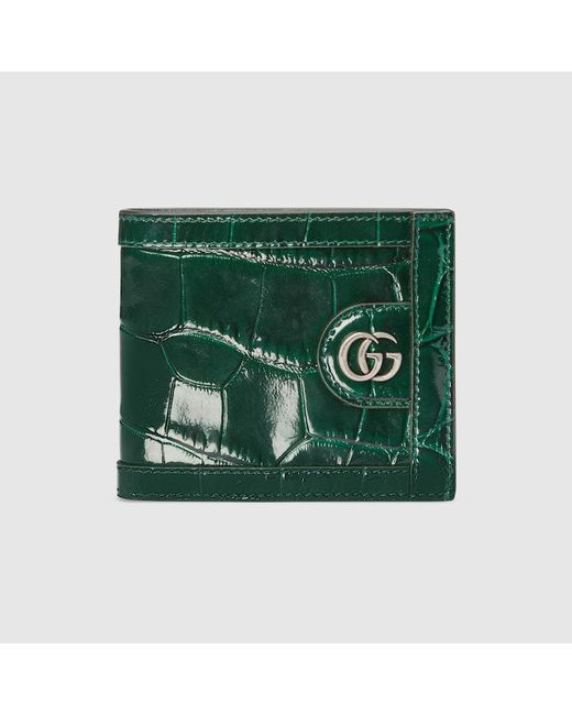 Gucci Green Crocodile Card Case Wallet With Double G for men