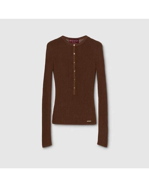 Cárdigan De Algodón Acanalado Fino, Talla Gucci de color Brown