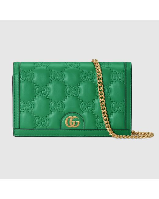 Gucci Green GG Matelassé Chain Wallet