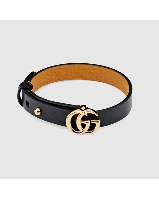 Gucci Brown Leather Bracelet With Double G