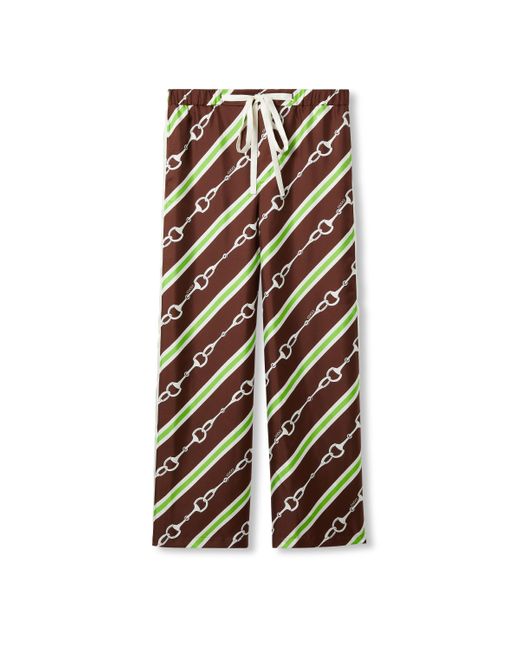Gucci Brown Horsebit Stripe Print Silk Pant
