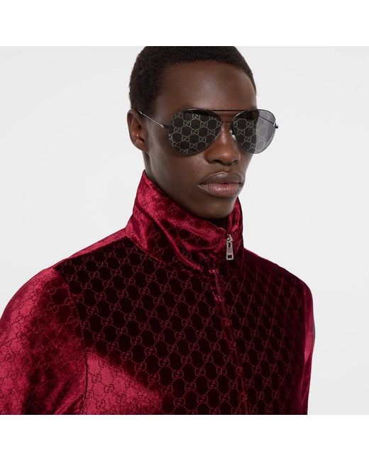 Gucci Red Gg Stretch Velvet Devoré Zipped Jacket for men