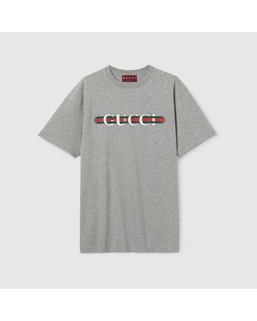 Camiseta De Punto De Algodón Con Estampado, Talla Gucci de color Gray