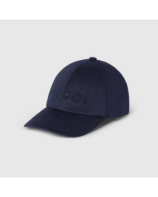 Gucci Blue Cotton Baseball Hat With Embroidery for men