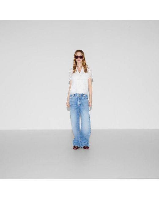 Gucci White Bluse Aus Baumwoll-Makramee, Grösse
