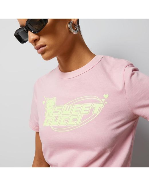 T-shirt In Jersey Di Cotone di Gucci in Pink