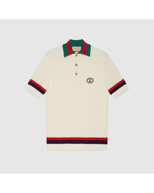Gucci Natural Logo-embroidered Striped Cotton-knit Polo Shirt for men