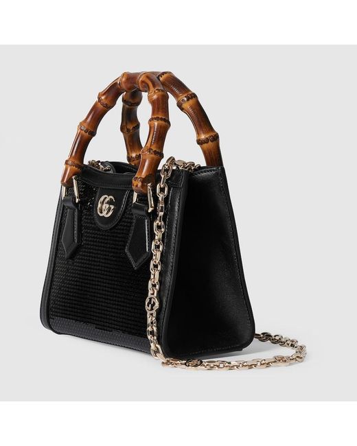 Gucci Black Diana Embroidered Small Tote Bag