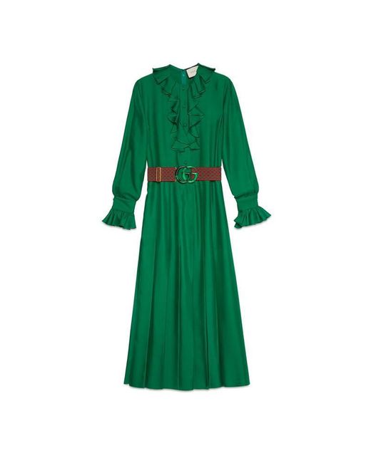 Gucci Green Silk Dress With Double G Belt