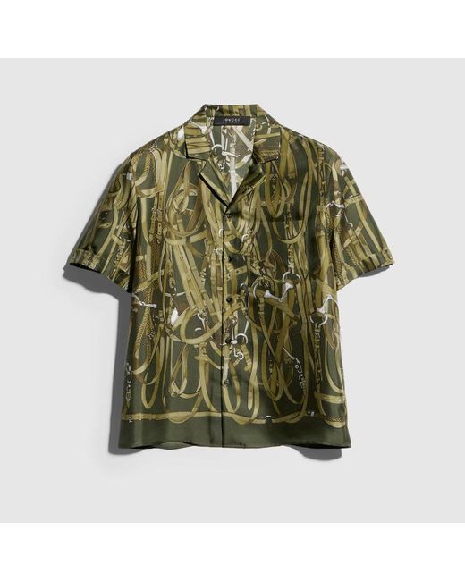 Gucci Green Printed Silk Bowling Shirt for men