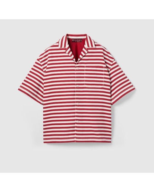 Gucci Red Printed Gg Cotton Jacquard Shirt for men