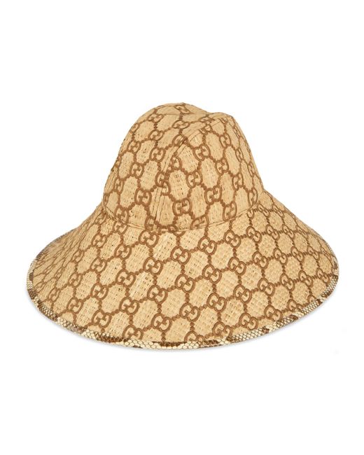 Gucci GG Wide Brim Hat With Snakeskin in Natural | Lyst