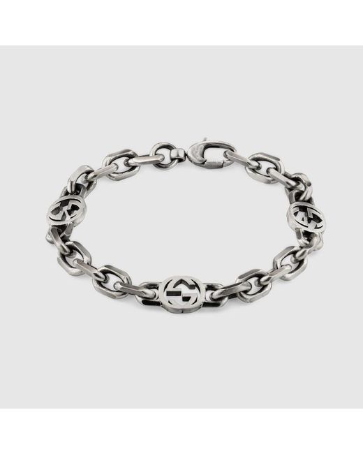 Gucci Metallic Silver Bracelet With Interlocking G for men