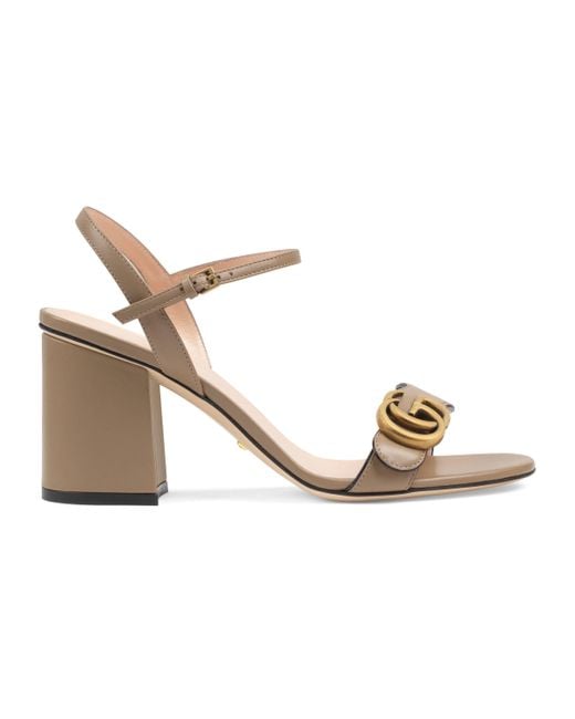 Gucci Natural Leather Mid-heel Sandal With Double G
