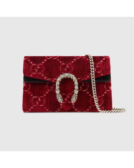 Gucci Red Dionysus Super-Mini-Tasche aus GG Samt