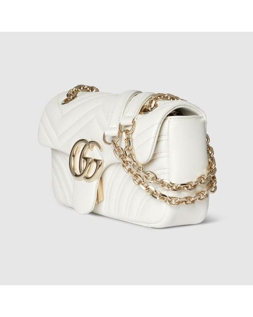 Gucci White Gg Marmont Small Shoulder Bag