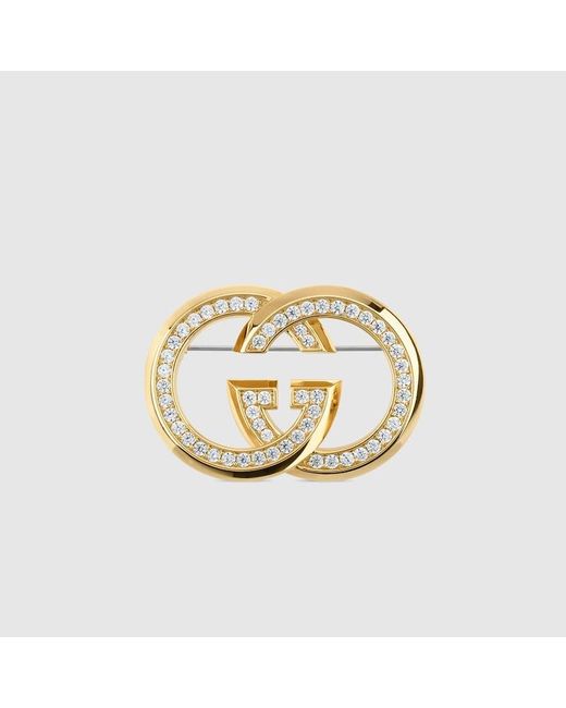 Broche Gg Enlacés Avec Cristaux Gucci en coloris Metallic