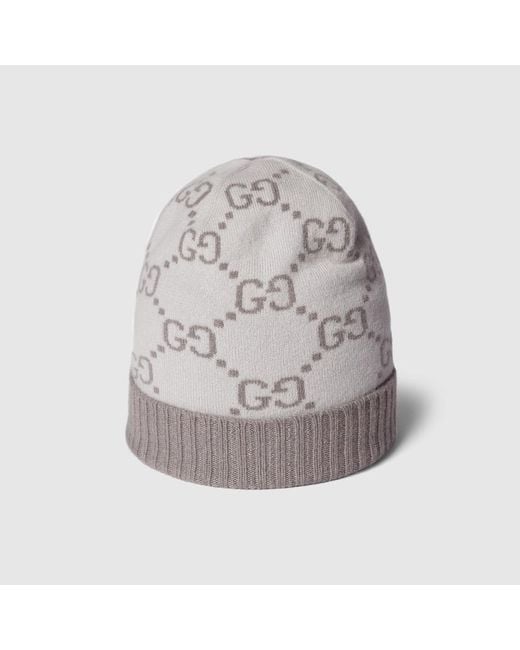 Gorro De Jacquard De Cashmere Con Gg, Talla Gucci de color Gray