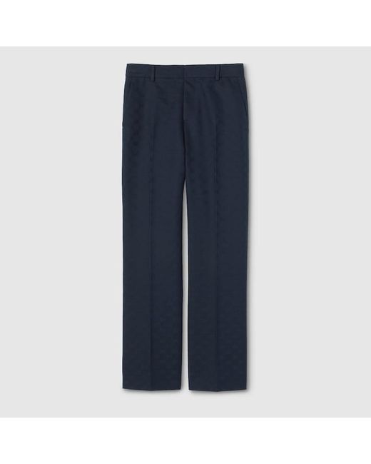 Gucci Blue Gg Cotton Gabardine Trousers