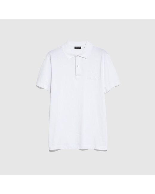 Gucci White Cotton Jersey Polo Shirt With Embroidery for men