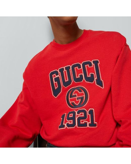 Gucci Red Cotton Jersey Sweatshirt With Embroidery for men