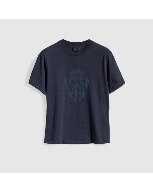 Gucci Blue Cotton Jersey T-Shirt With Print