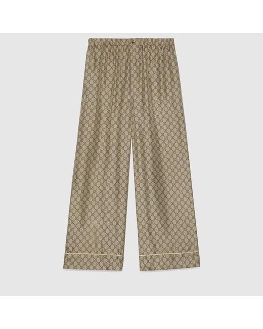 Gucci Natural Gg Supreme Print Silk Trouser