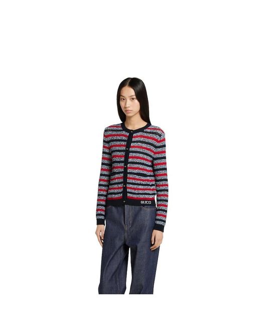 Gucci インターシャ ストライプ コットン カーディガン, ブルー, ウェア Blue