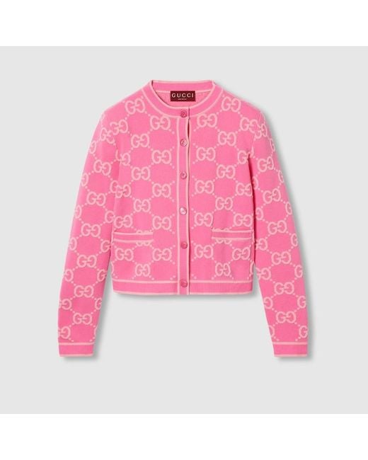 Gucci Pink GG Cotton Jacquard Cardigan