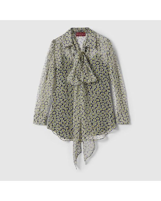 Gucci プリント シルクシフォン シャツ, ブラック, ウェア Gray