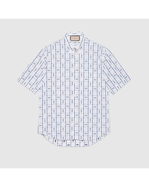 Gucci Blue Horsebit Print Cotton Shirt for men