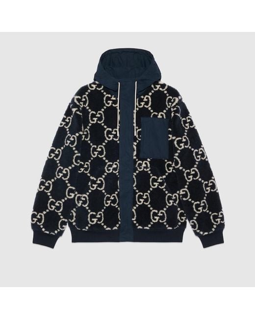 Gucci Blue GG Fuzzy Fabric Jacquard Jacket for men