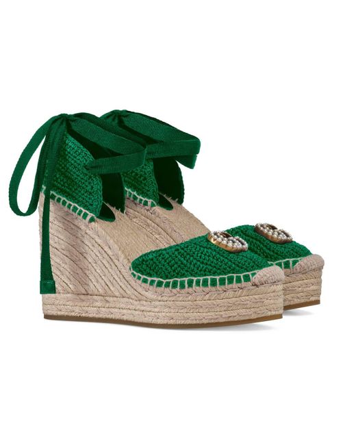 Gucci Crochet Platform Espadrille in Green | Lyst