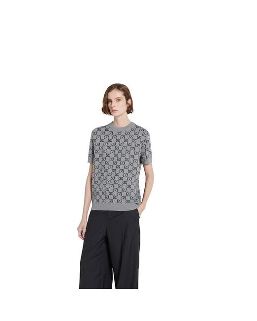 Gucci Ggウール ジャカード リバーシブルトップ, グレー, ウェア Gray