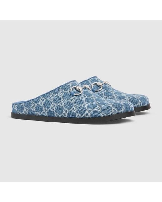Gucci Blue Mule With Horsebit, Fabric