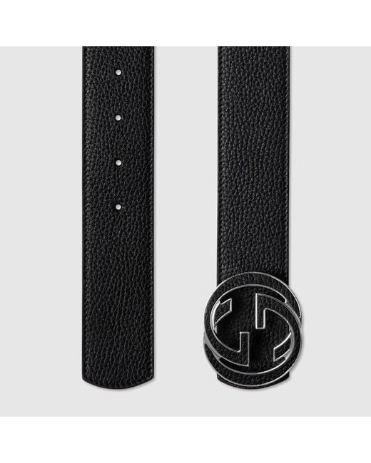 Gucci Black Reversible Belt With Interlocking G Buckle, Size 95, Leather for men