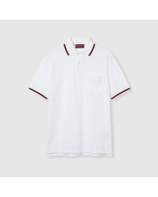 Gucci White Cotton Polo Shirt With Embroidery for men