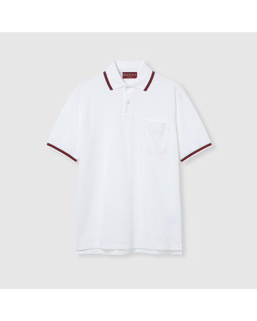 Gucci White Cotton Polo Shirt With Embroidery, Ready-To-Wear for men