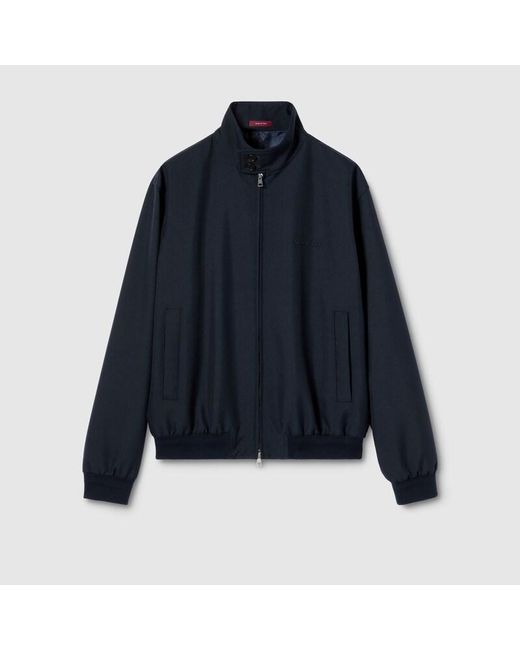 Gucci Blue Wool Twill Zip Jacket With Logo Detail for men