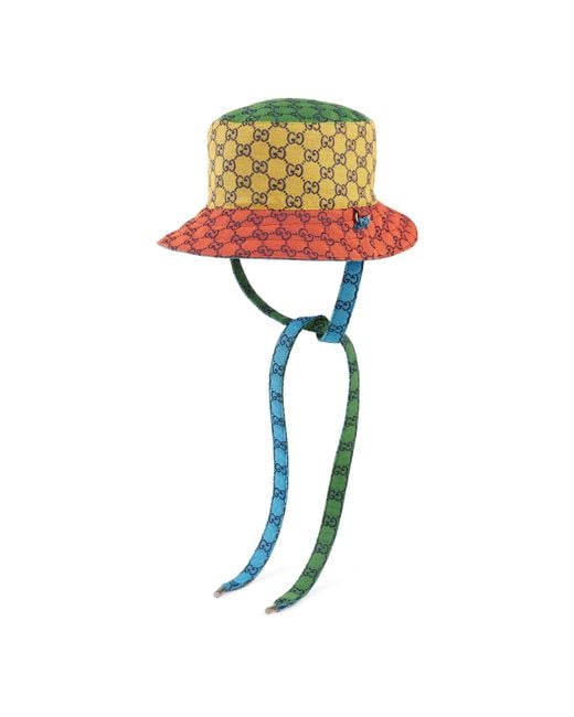 Gucci GG Multicolour Reversible Bucket Hat in Yellow for Men | Lyst