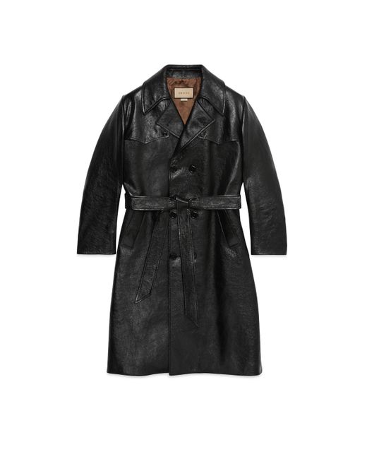 Gucci Black Belted Leather Trench Coat for men