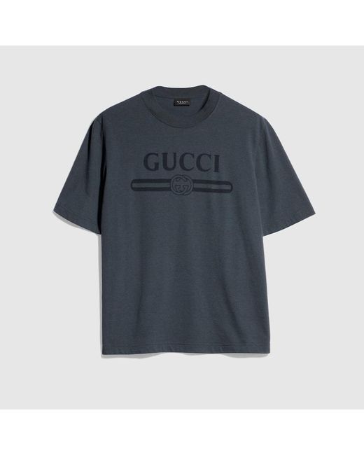 Gucci Blue Cotton Jersey T-Shirt With Devoré Detail for men