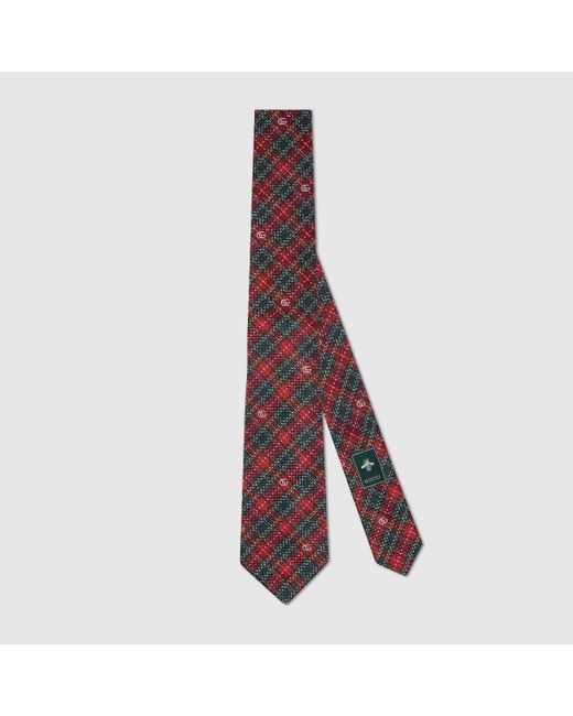 メンズ Gucci 公式 グッチ ハウンドトゥース シルク ネクタイグリーン レッドレッド Lyst