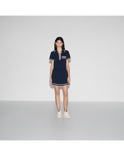 Gucci Blue Pleated Skirt With Striped Trim, Ready-To-Wear