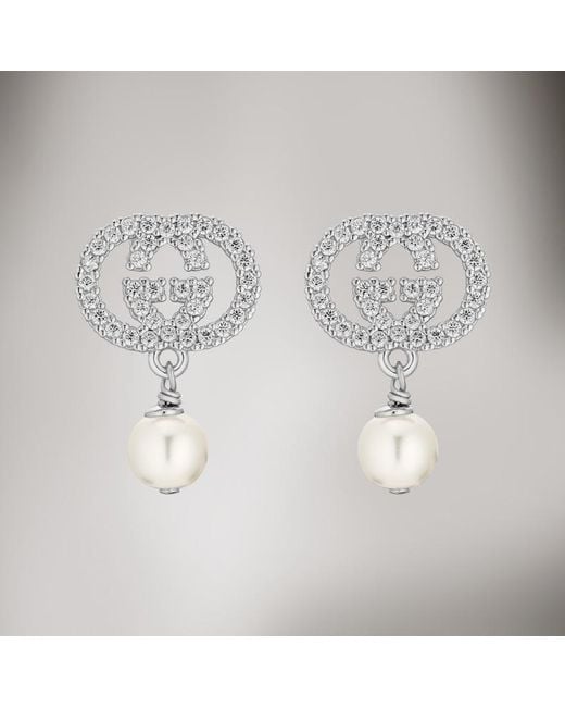 Gucci Metallic Crystal And Pearl Earrings