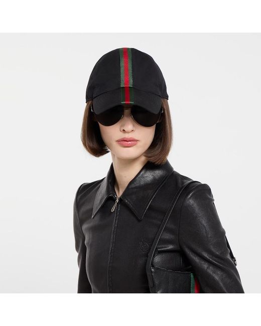 Gucci Black Cotton Baseball Hat With Web for men