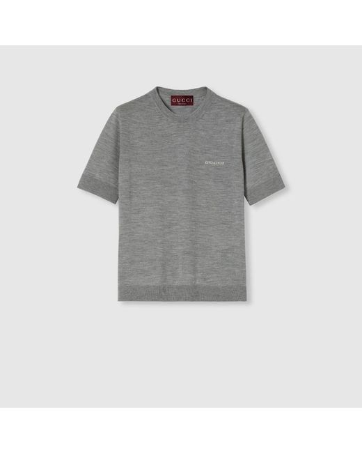 Gucci インターシャ カシミアシルク トップ, グレー, ウェア Gray