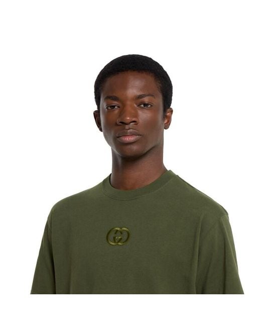 Gucci Green Cotton Jersey T-Shirt With Embroidery for men