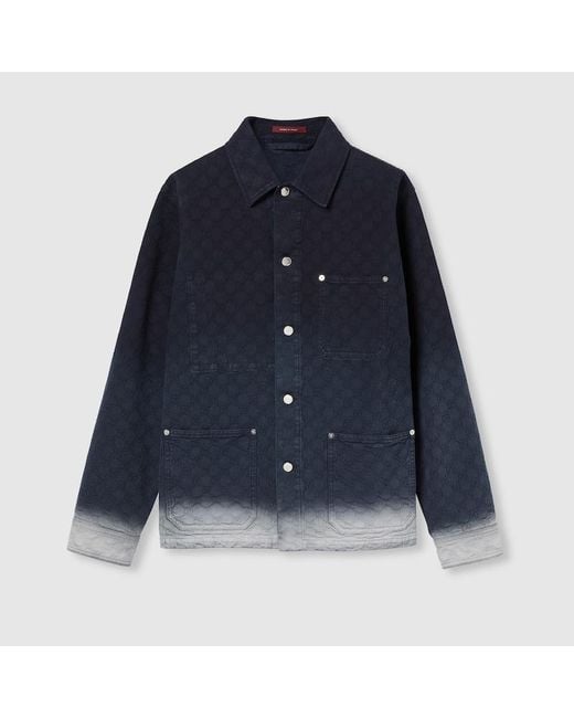 Gucci Blue Bleached Gg Cotton Denim Jacquard Shirt, Ready-To-Wear for men